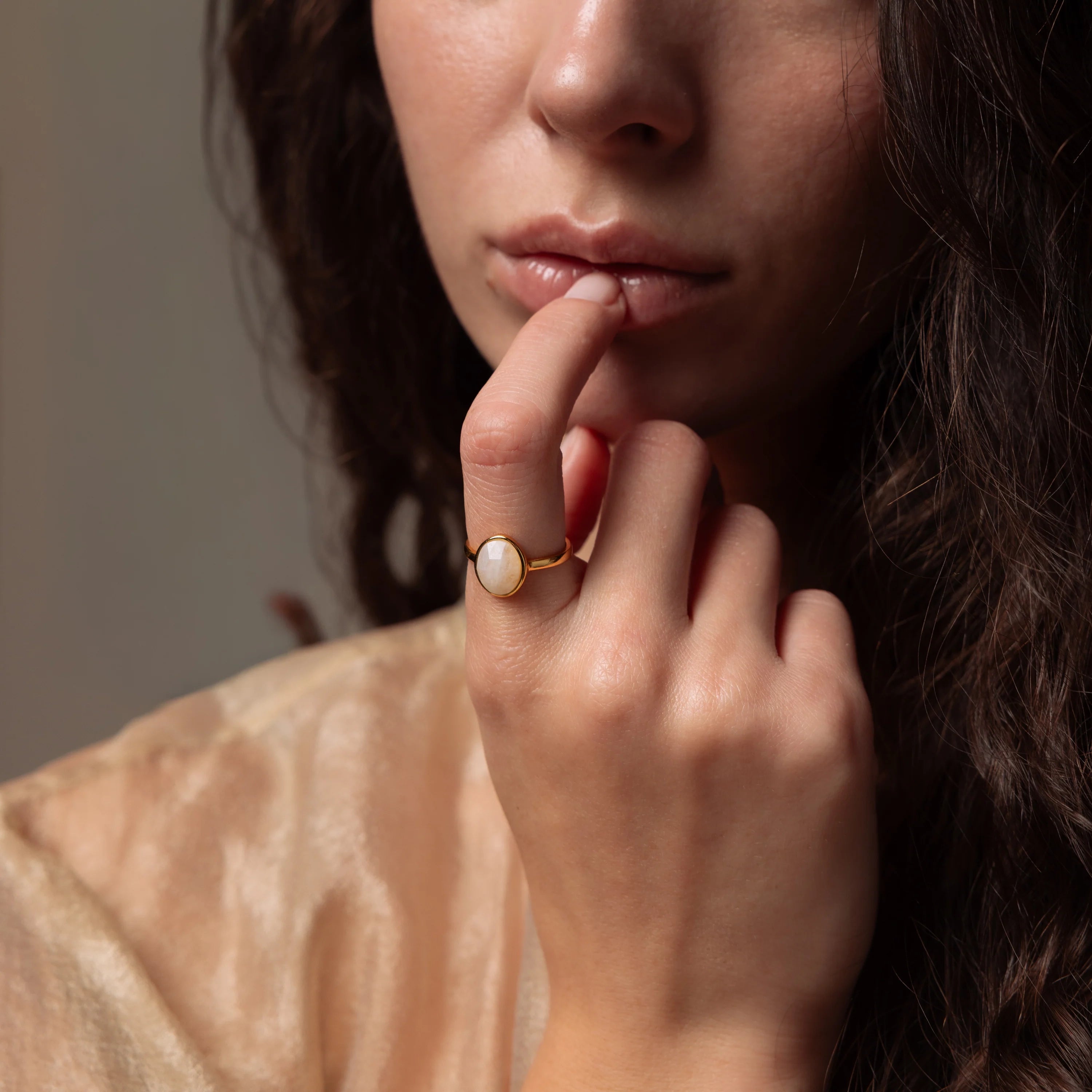 Moonstone Signet Ring Silver 18K Gold Plated