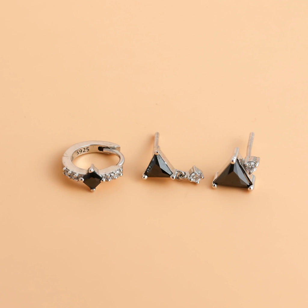 Black Art Deco Earrings Set