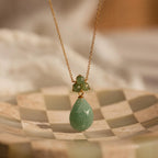 Jade Flower Teardrop Necklace Silver 18K Gold Plated