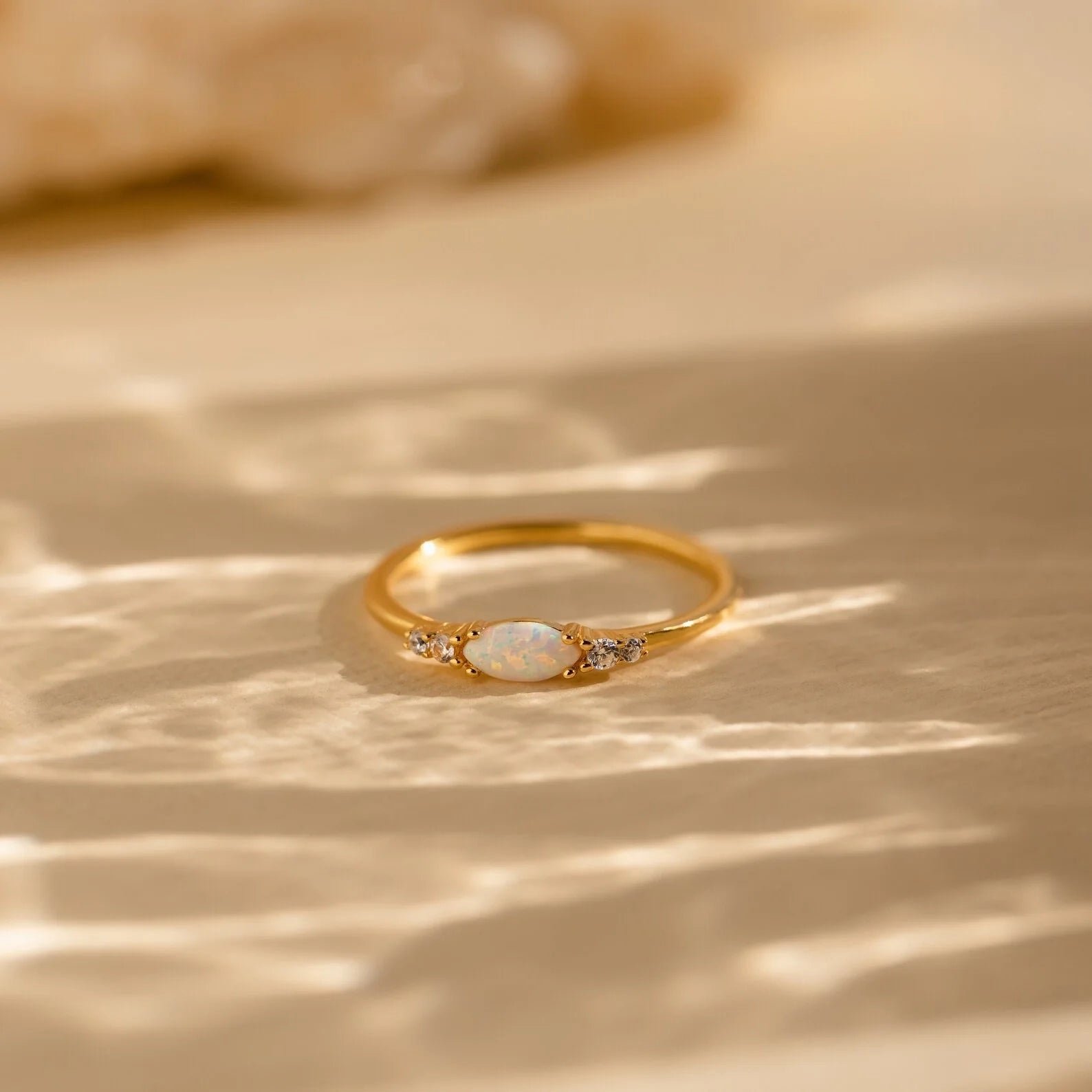 Marquise Opal Diamond Ring Silver 18K Gold Plated