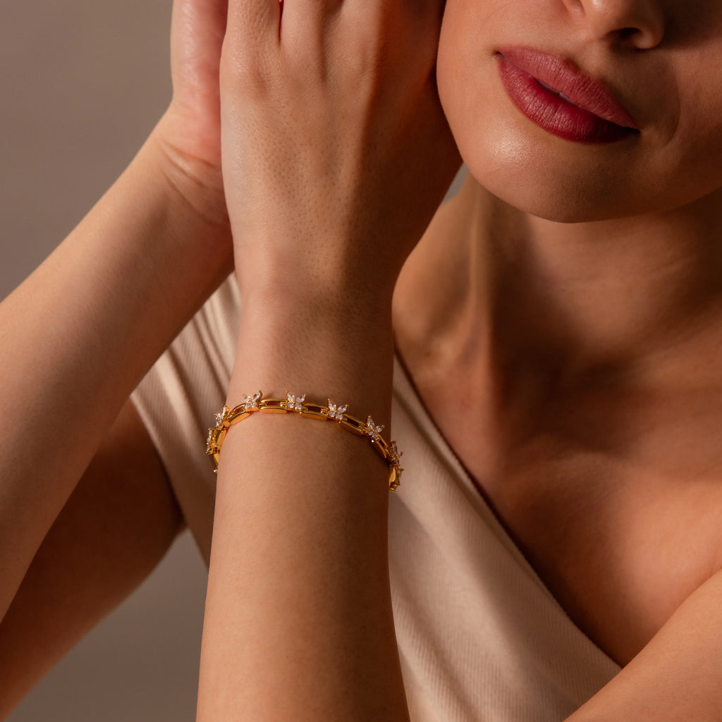 Diamond Butterflies Links Bracelet Silver 18K Gold Plated