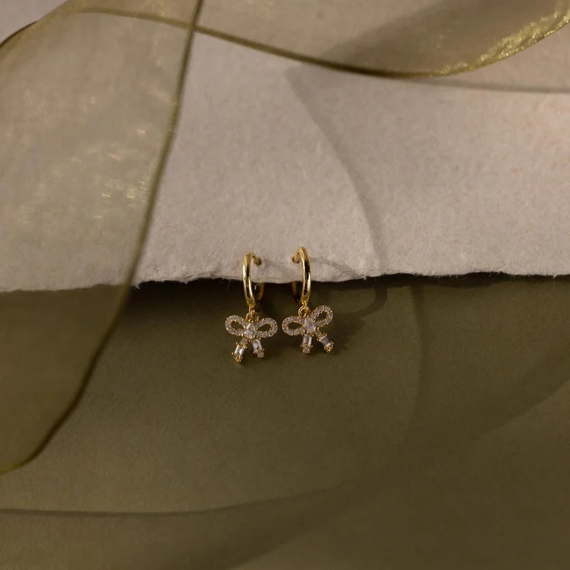 Diamond Dainty Bow Hoops