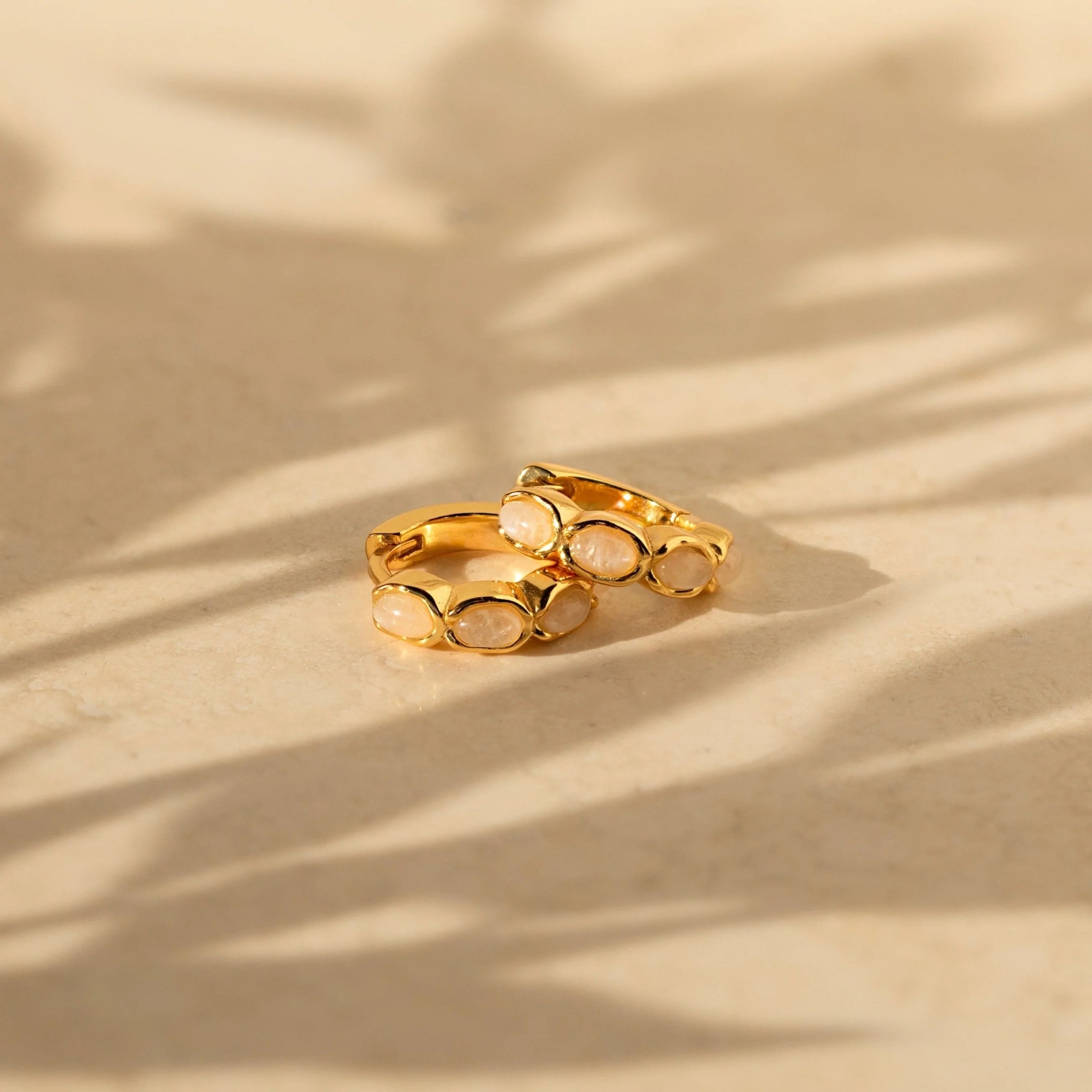 Moonstone Huggies Silver 18K Gold Plated