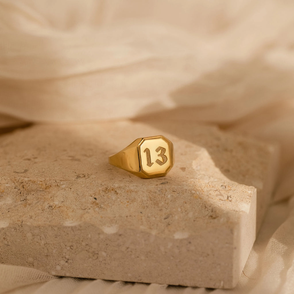 Lucky Number Signet Ring Silver 18K Gold Plated