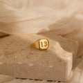 Lucky Number Signet Ring Silver 18K Gold Plated