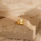 Lucky Number Signet Ring Silver 18K Gold Plated
