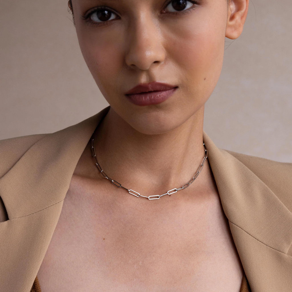 Bold Paperclip Chain Necklace Silver 18K Gold Plated