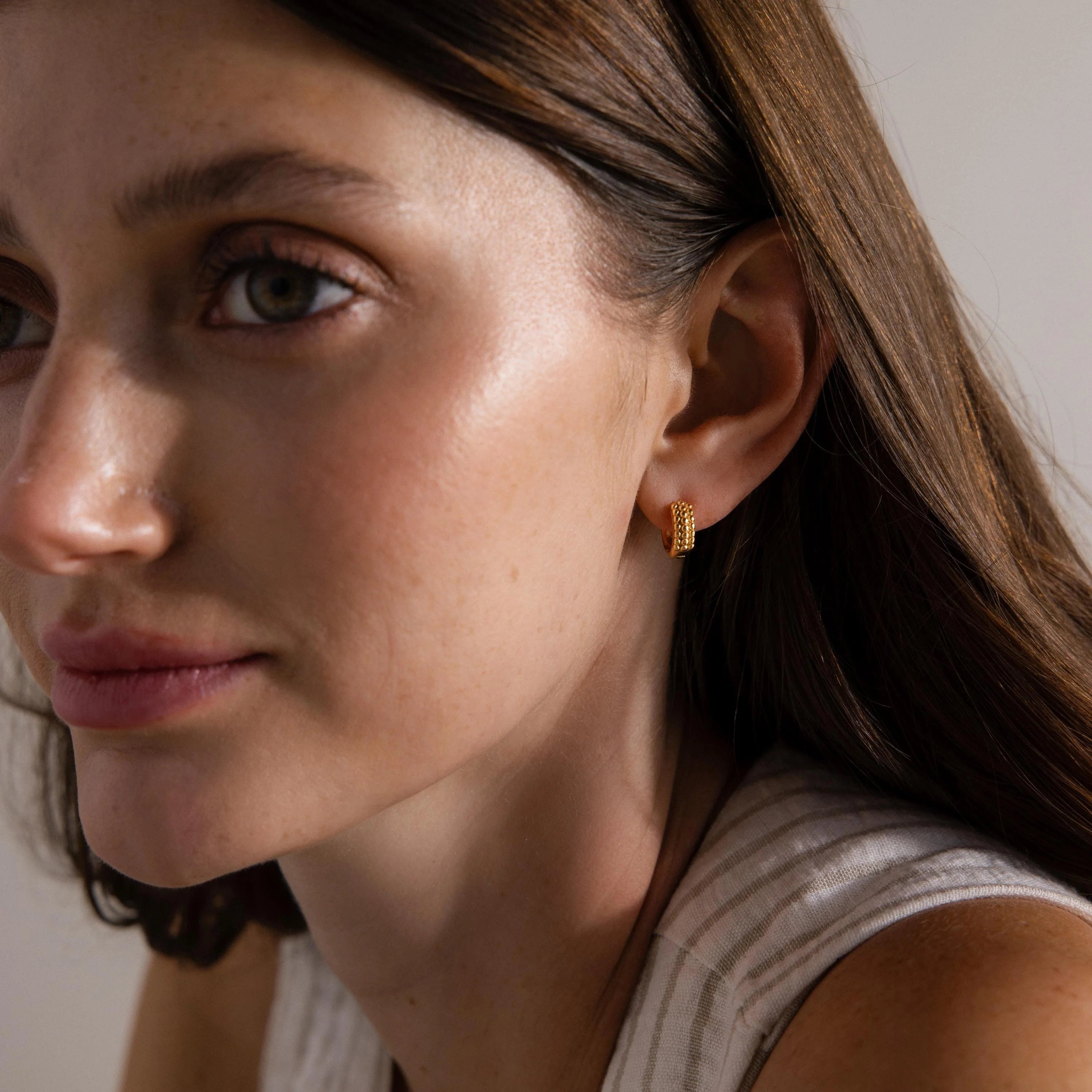 Beaded Chunky Hoops Silver 18K Gold Plated