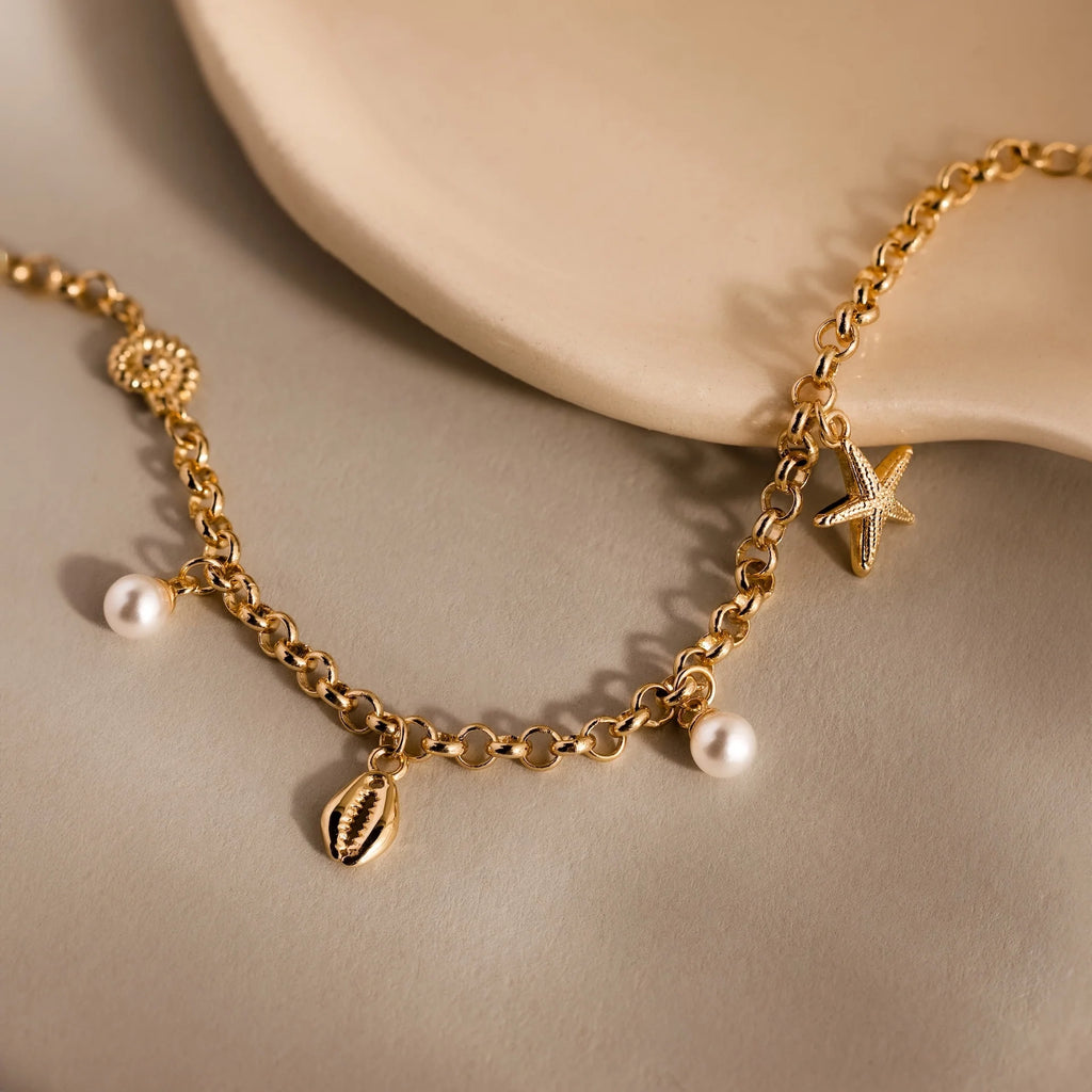 Seaside Pearl Charm Bracelet Silver 18K Gold Plated
