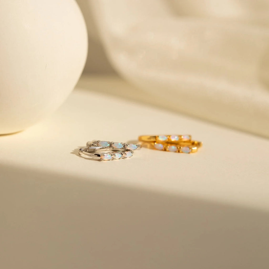 Halo Opal Hoops Silver 18K Gold Plated