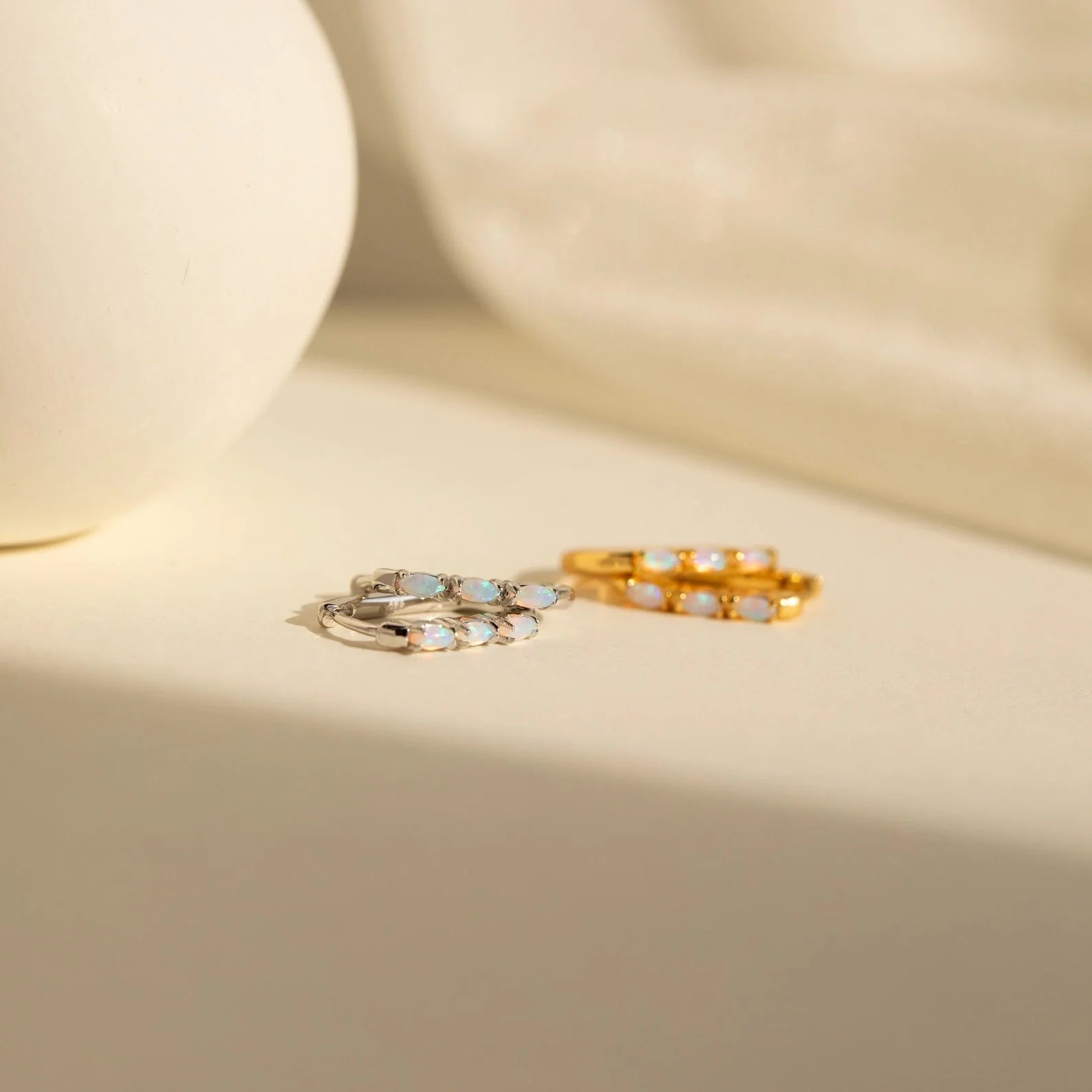 Halo Opal Hoops Silver 18K Gold Plated
