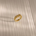 Ribbed Name Signet Ring Silver 18K Gold Plated
