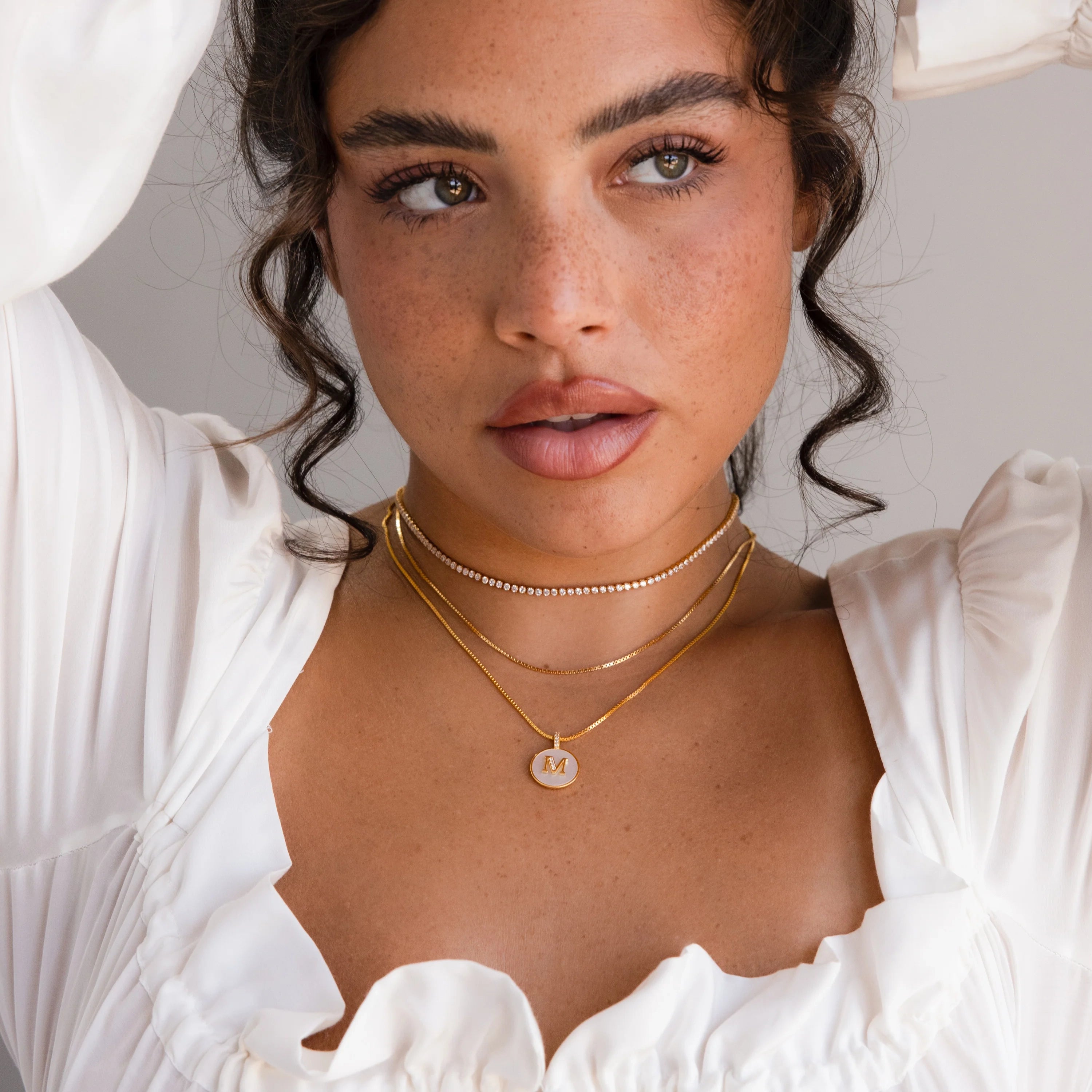 Pearl Initial Disc Necklace  Silver 18K Gold Plated