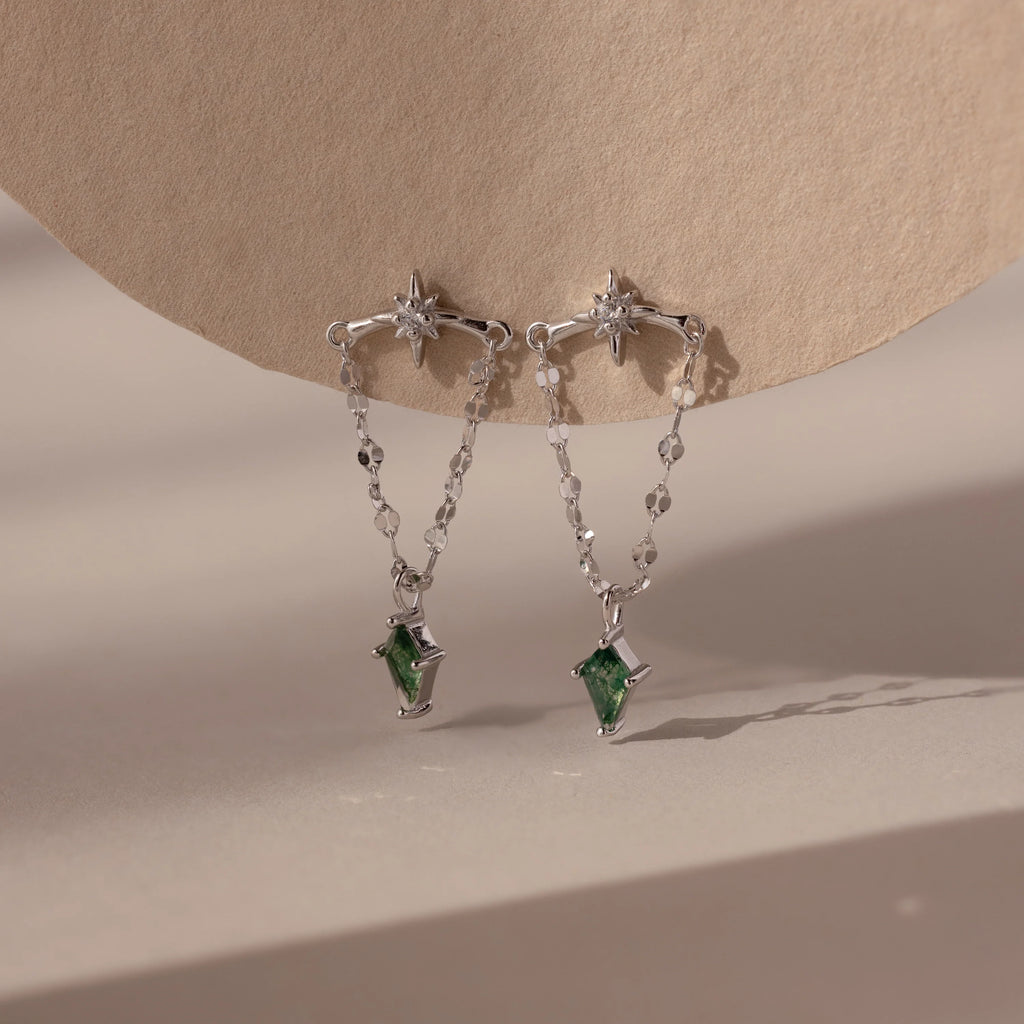 Agate Star Chain Earrings Silver 18K Gold Plated