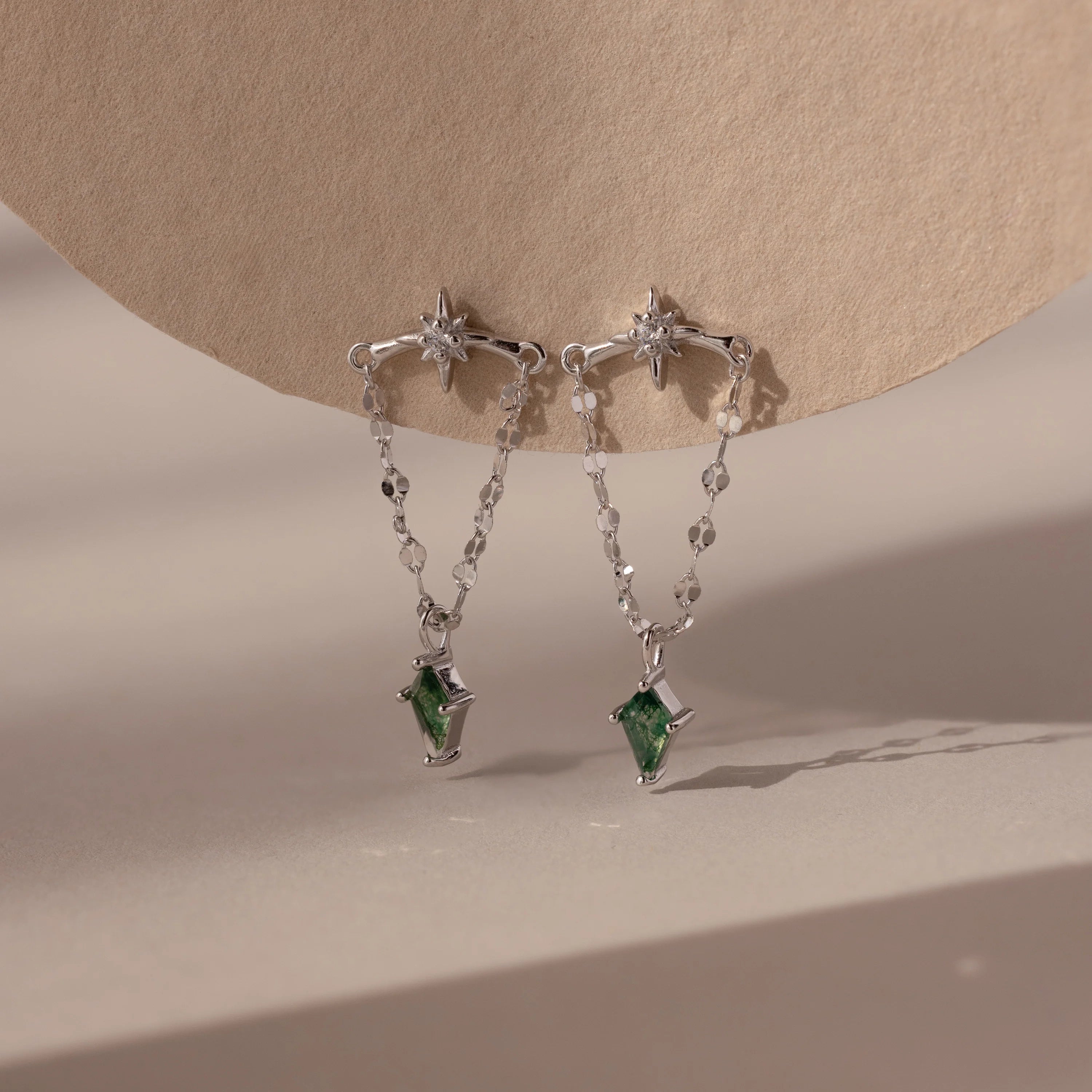 Agate Star Chain Earrings Silver 18K Gold Plated