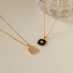Hermoine Black Enamel Pendant Necklace Silver 18K Gold Plated