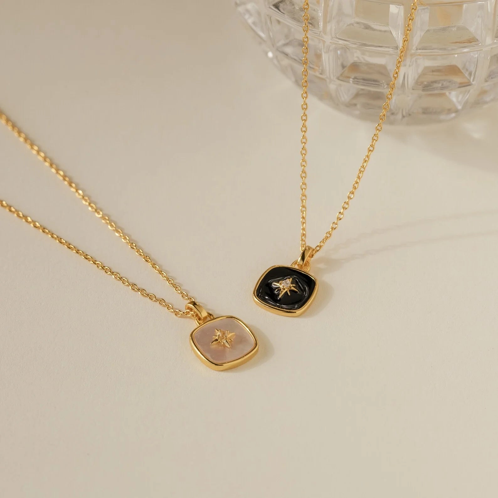 Hermoine Black Enamel Pendant Necklace Silver 18K Gold Plated