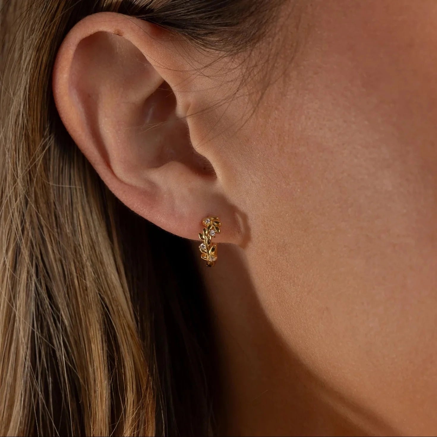 Dainty Diamond Leaf Hoops