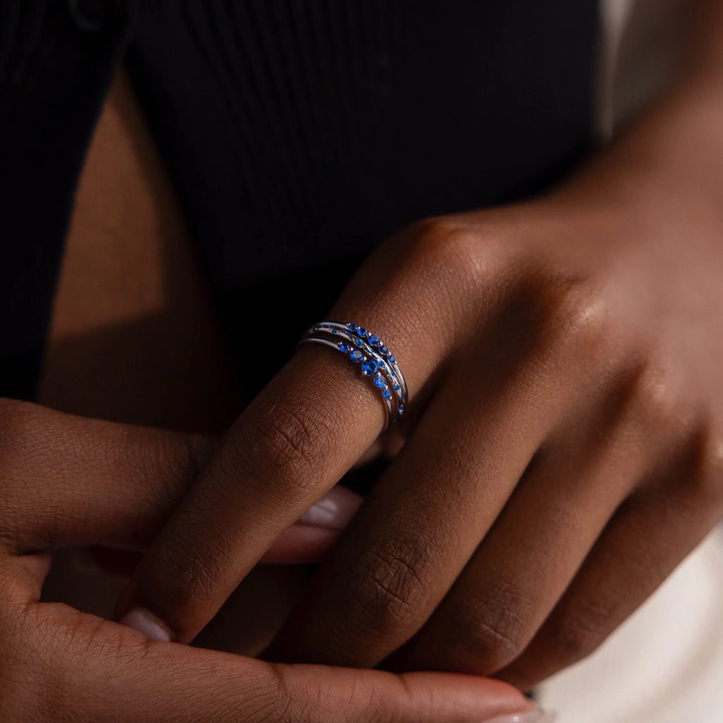 Sapphire Stacking Ring Set Silver 18K Gold Plated
