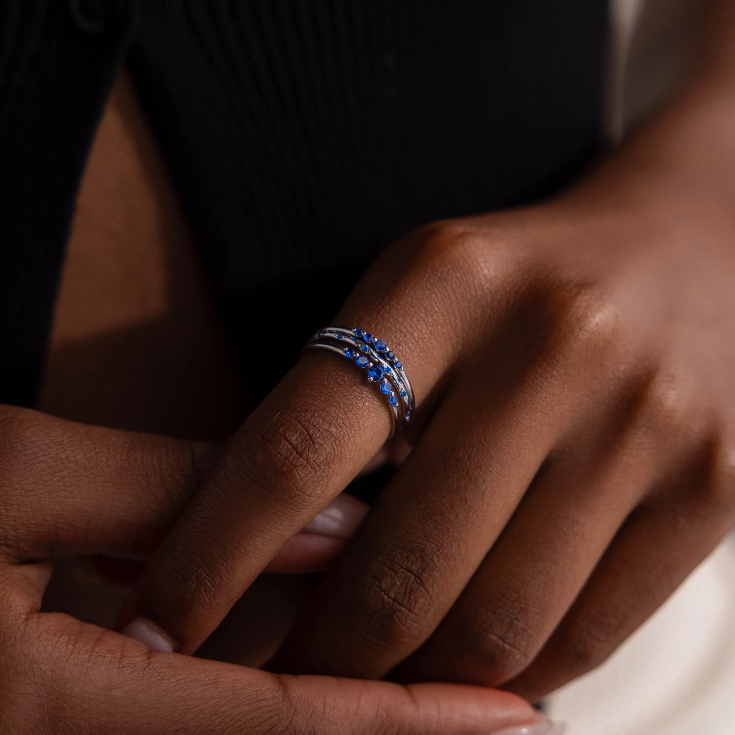 Sapphire Stacking Ring Set Silver 18K Gold Plated