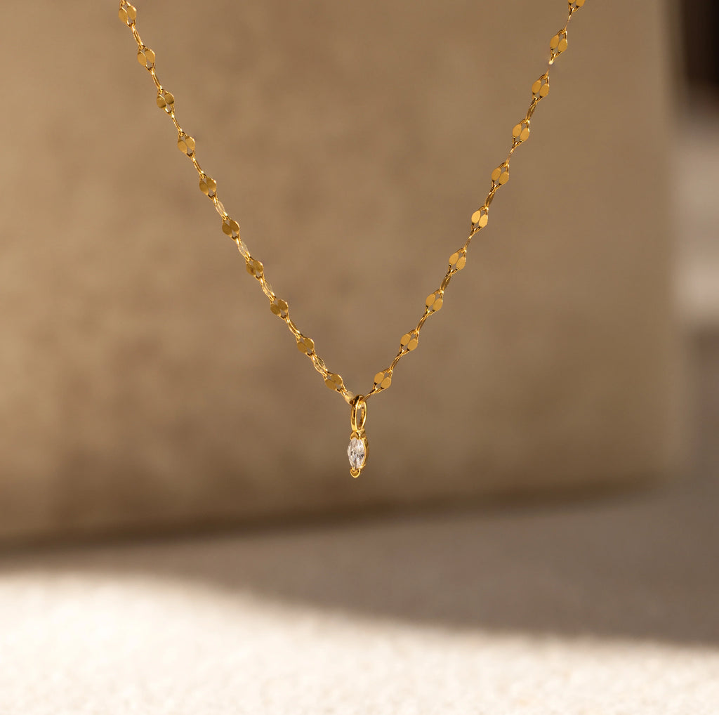 Marquise Diamond Pendant Necklace Silver 18K Gold Plated