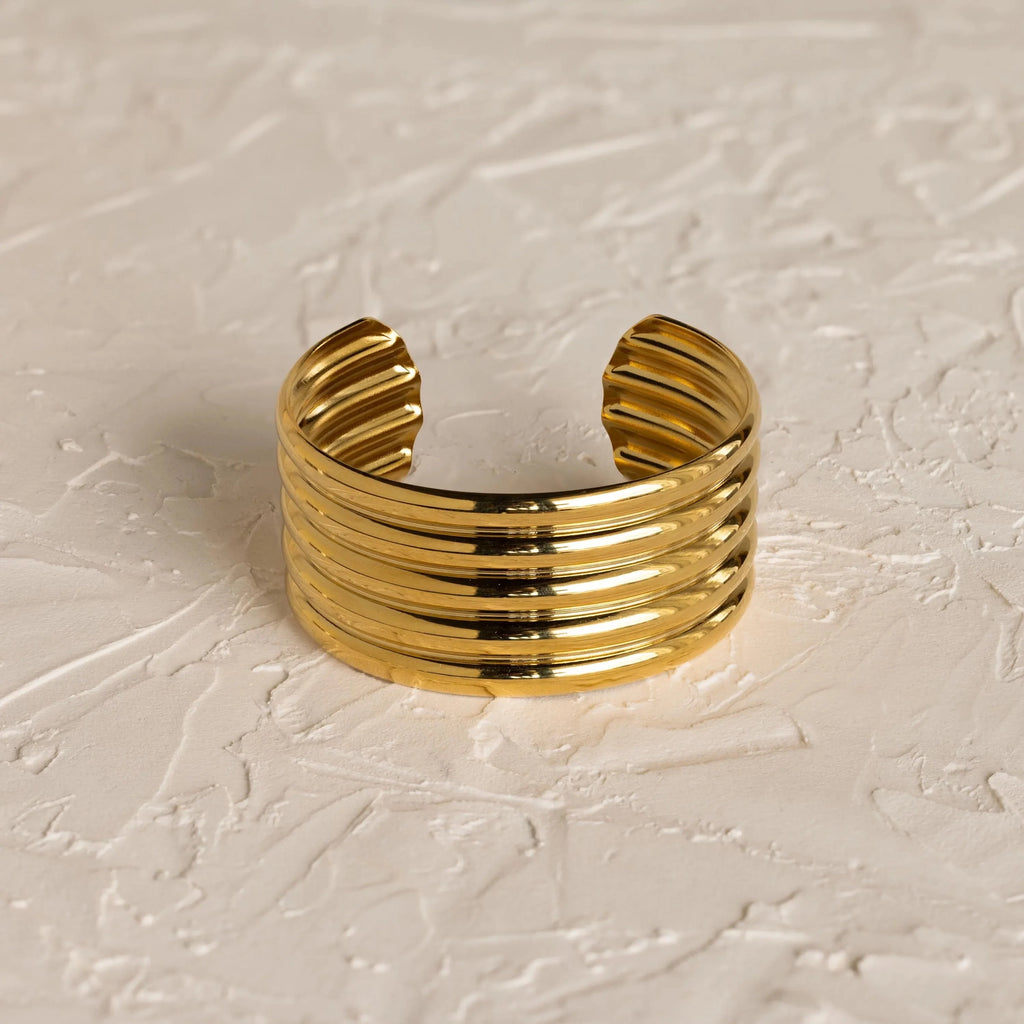 Ribbed Cuff Bracelet Silver 18K Gold Plated