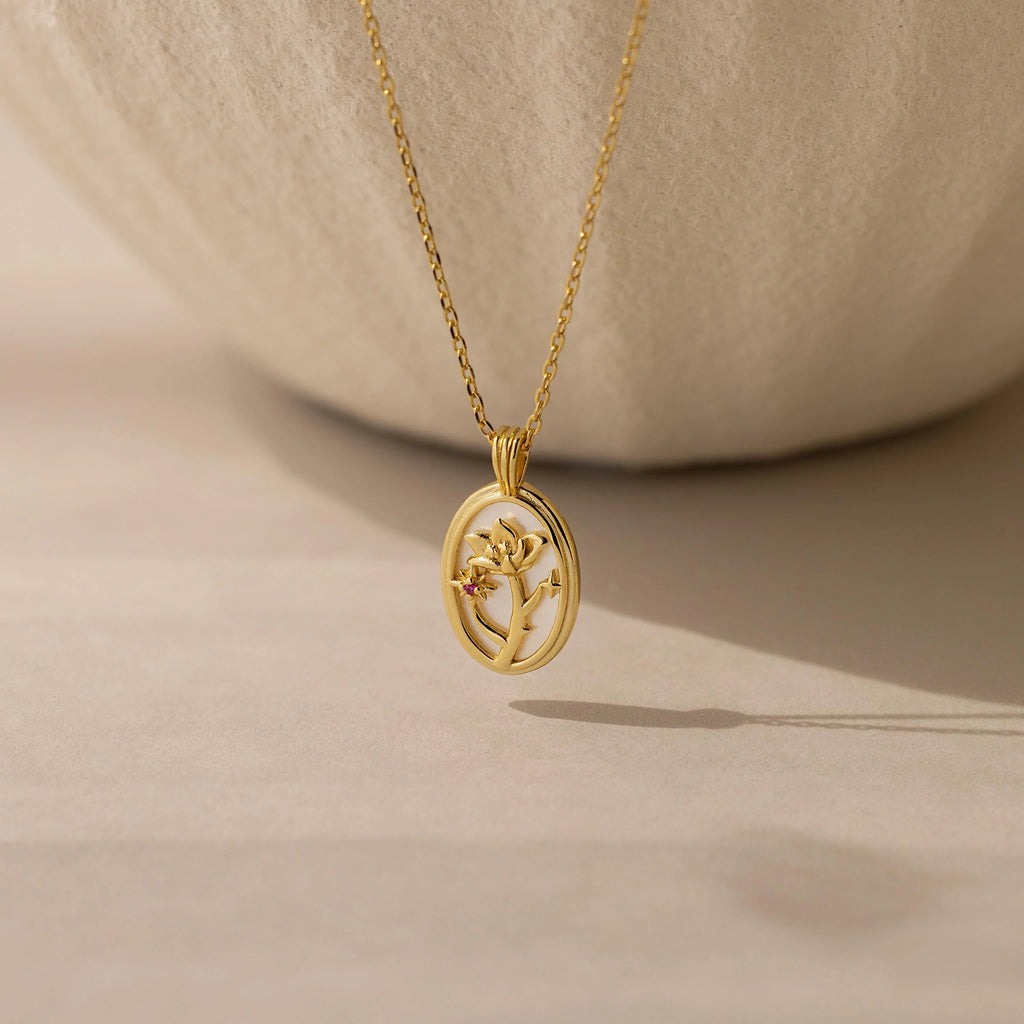 Pearl Flower Birthstone Necklace Silver 18K Gold Plated