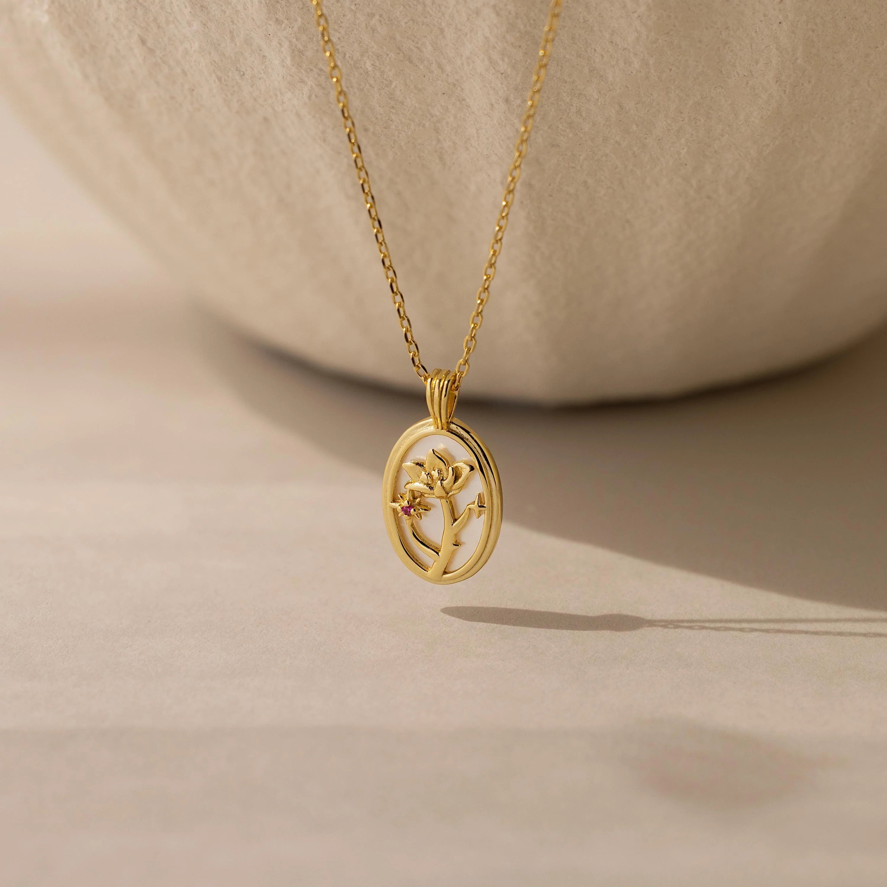 Pearl Flower Birthstone Necklace Silver 18K Gold Plated