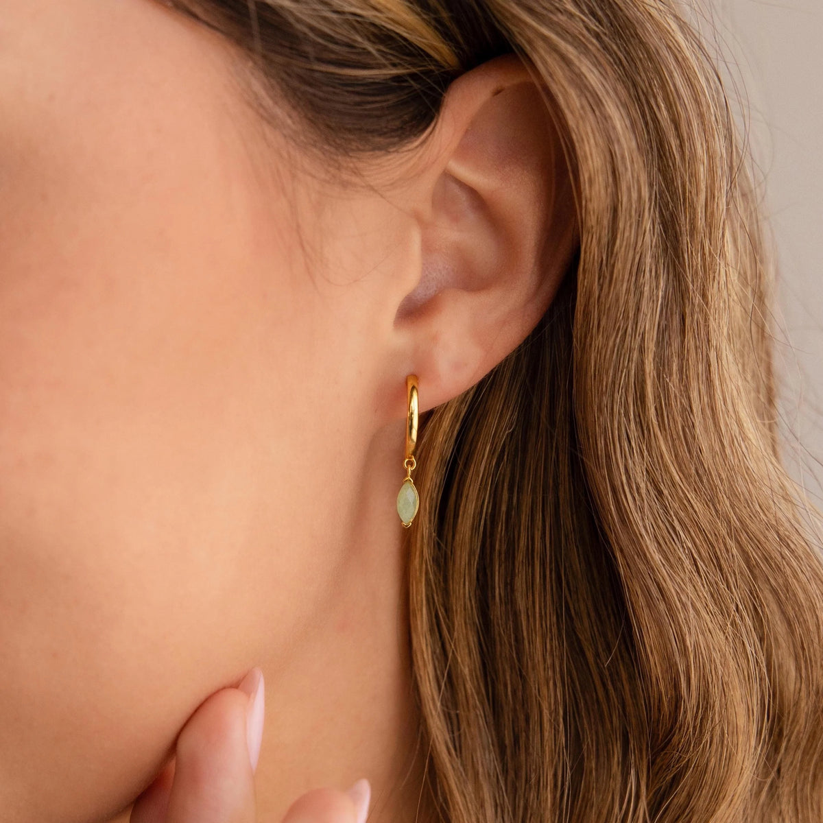 Jade Marquise Huggies Silver 18K Gold Plated