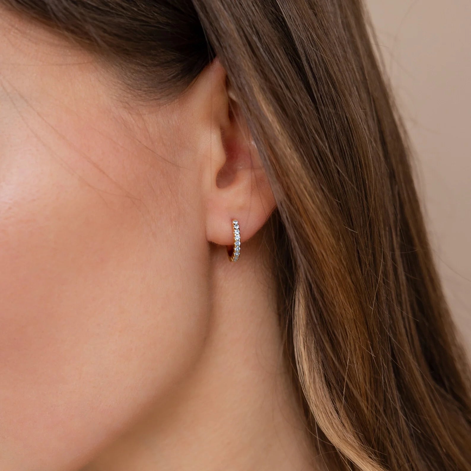 Aquamarine Pave Huggies Silver 18K Gold Plated