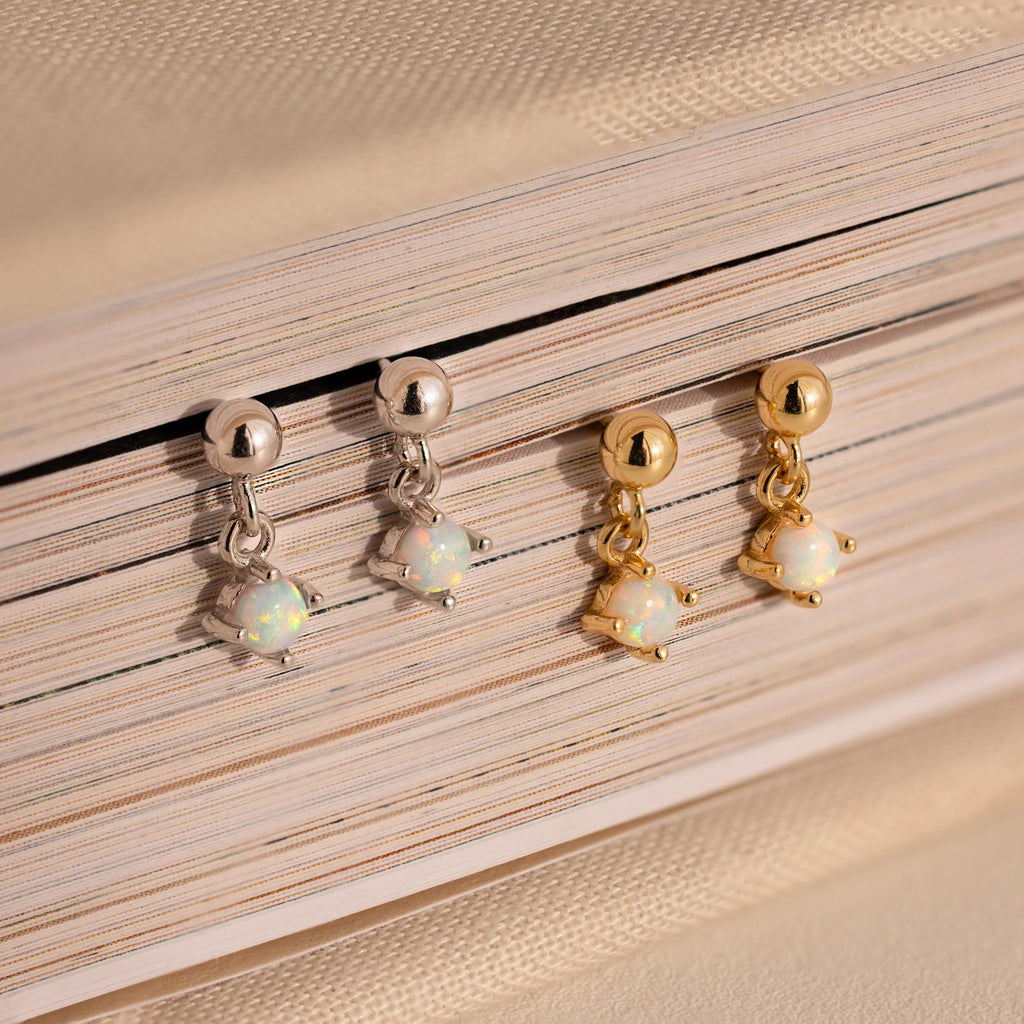 Dainty Opal Drop Studs Silver 18K Gold Plated