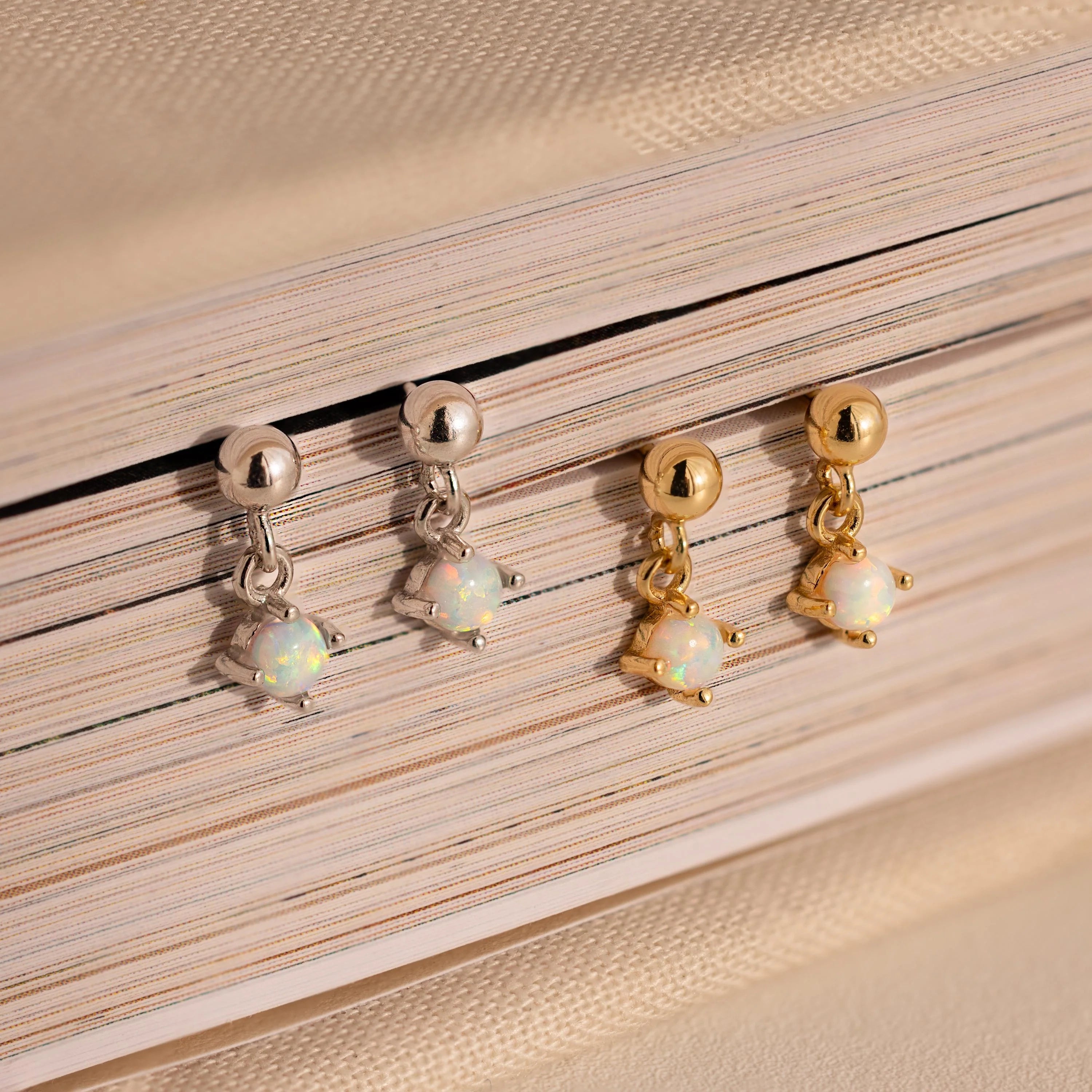 Dainty Opal Drop Studs Silver 18K Gold Plated