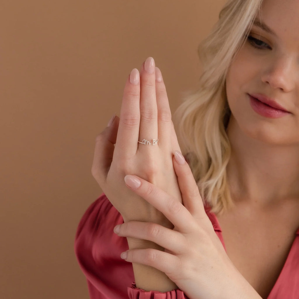 Nella Duo Initial Ring  Silver 18K Gold Plated