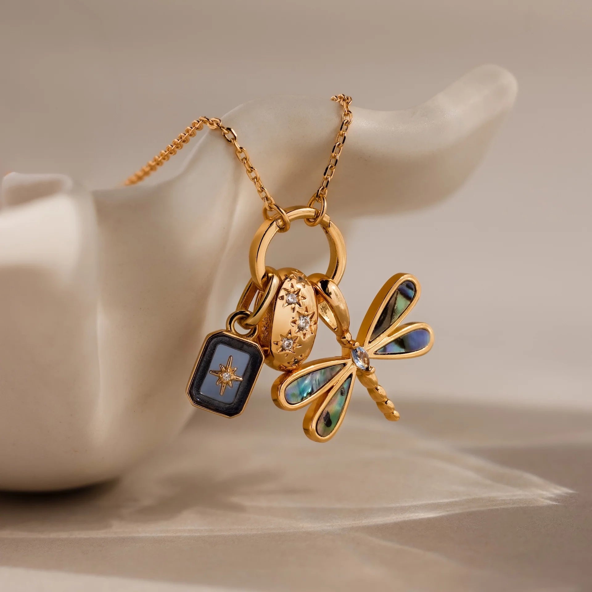 Marquise Diamond Dragonfly Charm Silver 18K Gold Plated