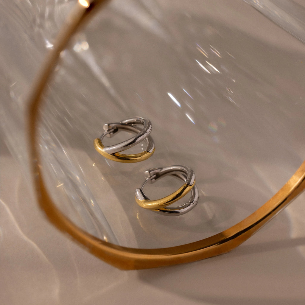 Laced Mixed Metal Huggies Silver 18K Gold Plated