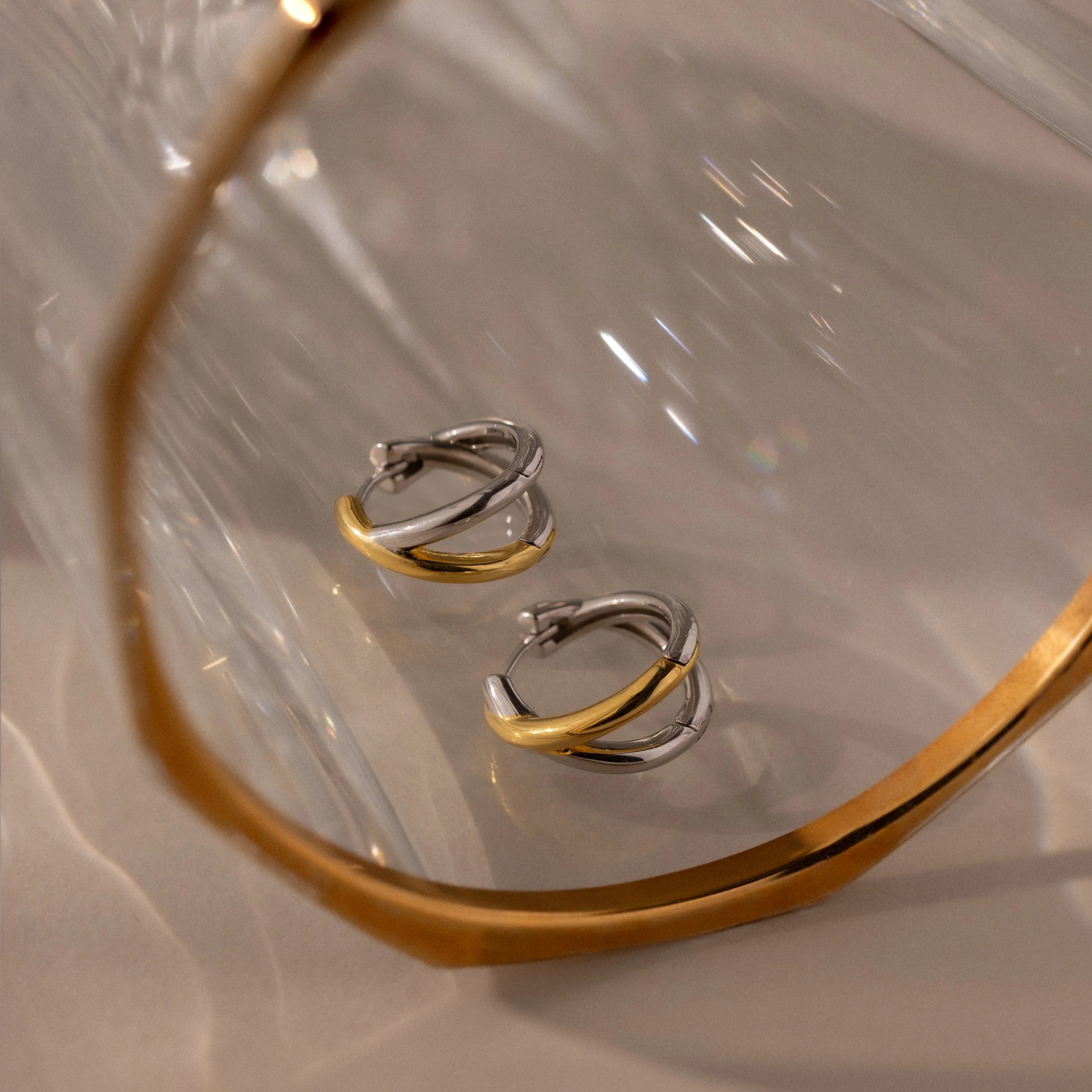 Laced Mixed Metal Huggies Silver 18K Gold Plated