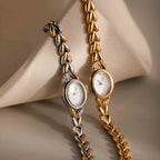 Diamond Chevron Link Timepiece Silver 18K Gold Plated