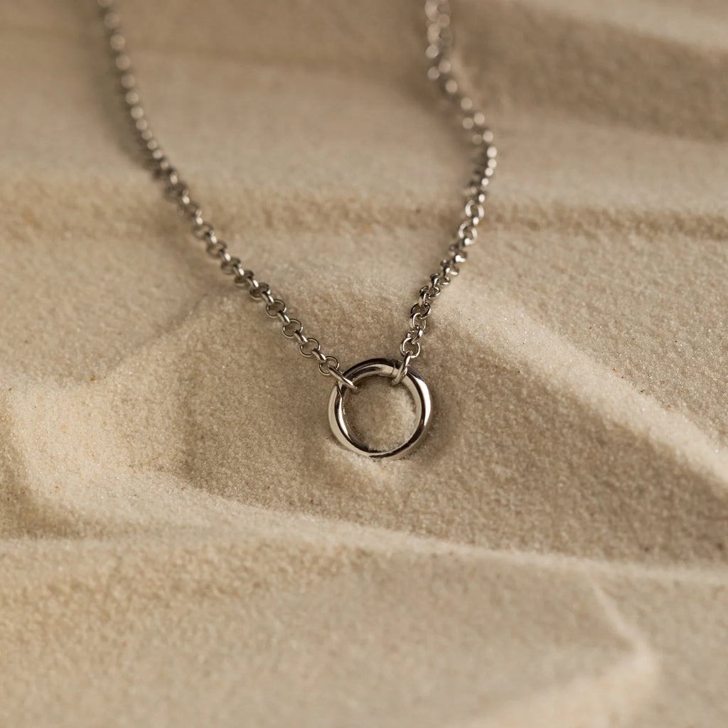 Rolo Circle Charm Necklace Silver 18K Gold Plated