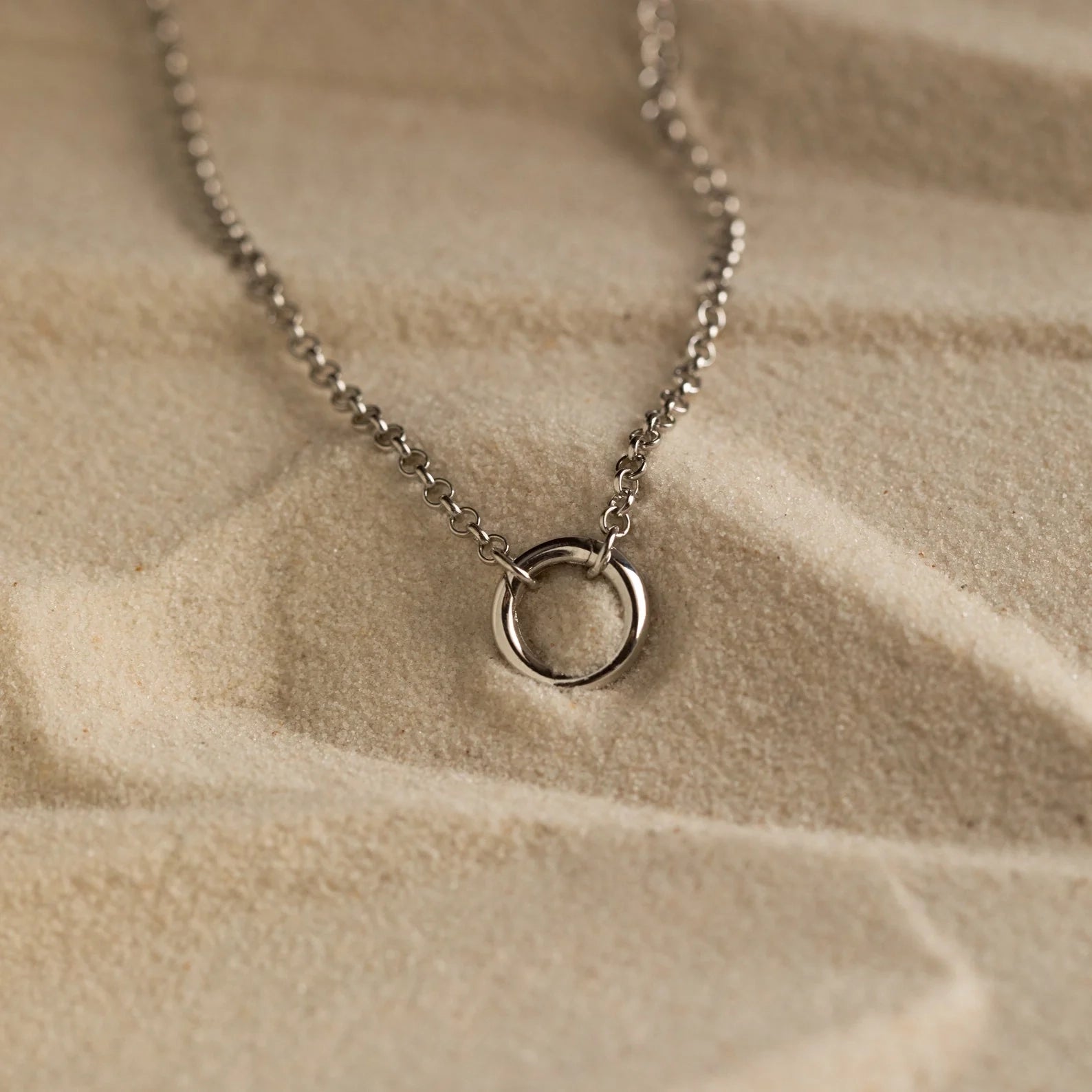 Rolo Circle Charm Necklace Silver 18K Gold Plated