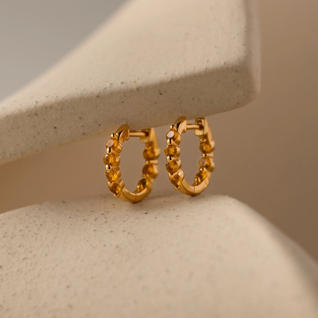 Mini Birthstone Beaded Huggies Silver 18K Gold Plated