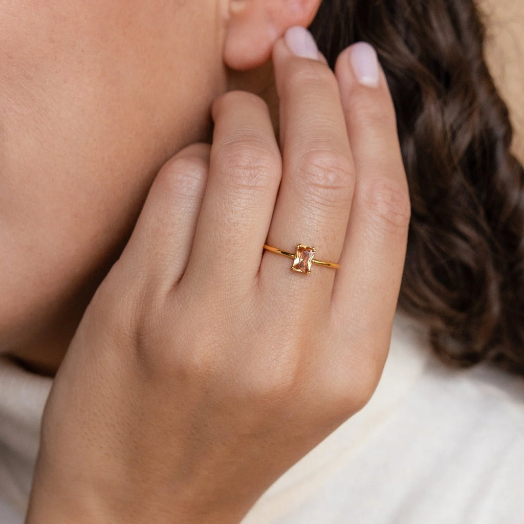Citrine Emerald Ring Silver 18K Gold Plated