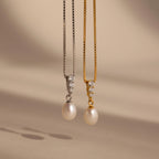 Diamond Pearl Droplet Necklace Silver 18K Gold Plated