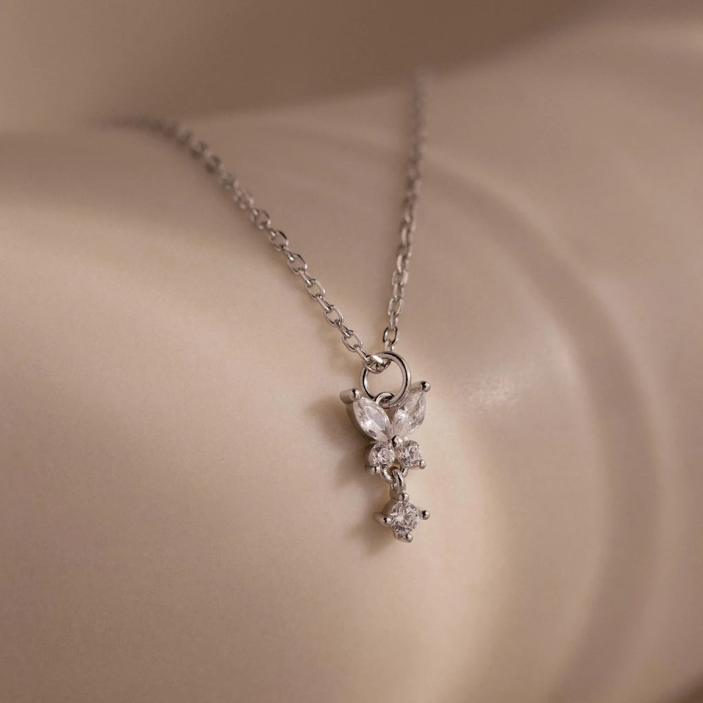 Diamond Butterfly Necklace & Earrings Set Silver 18K Gold Plated