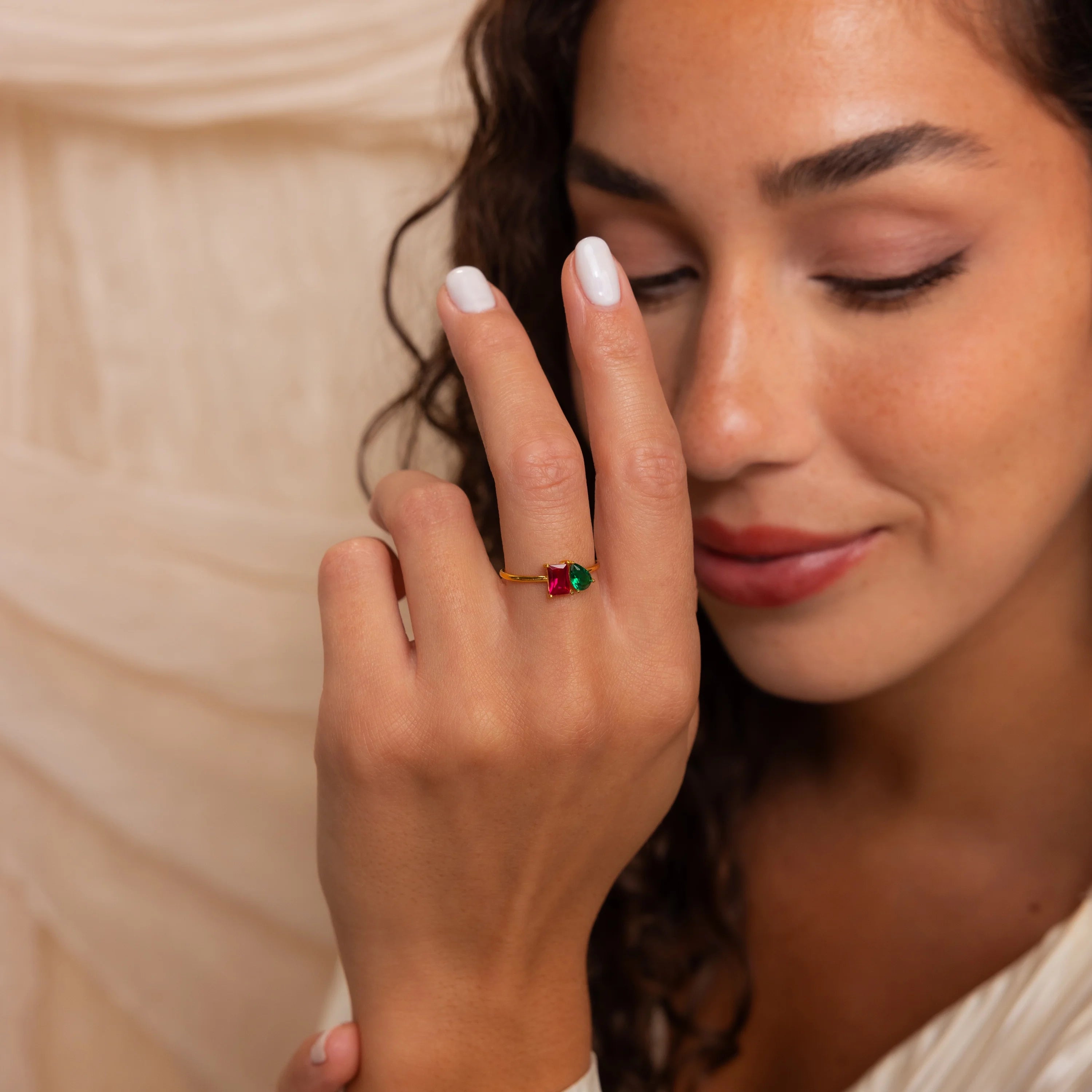 Toi et Moi  Pear-Emerald Cut Ring Silver 18K Gold Plated