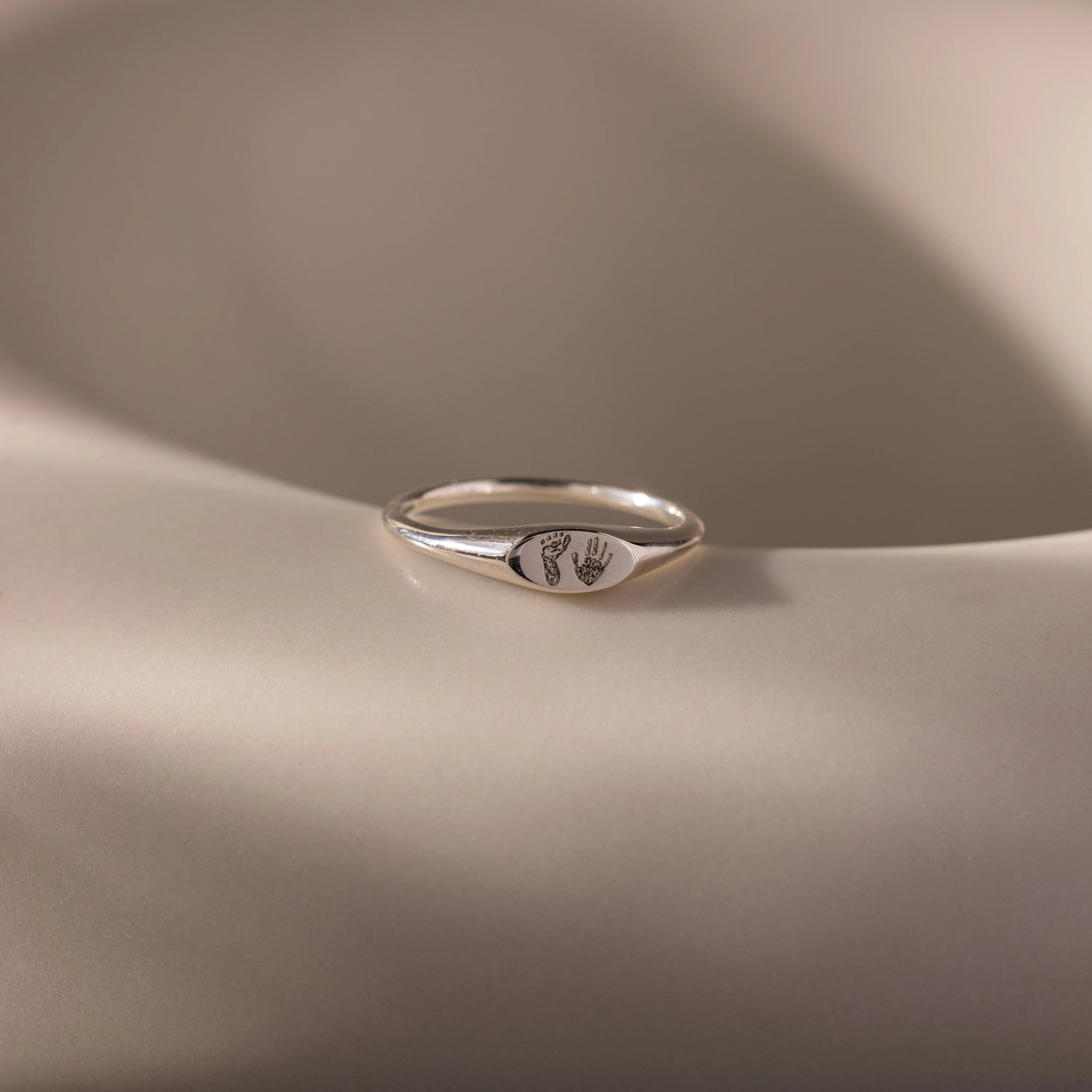 Hand & Footprint Signet Ring Silver 18K Gold Plated