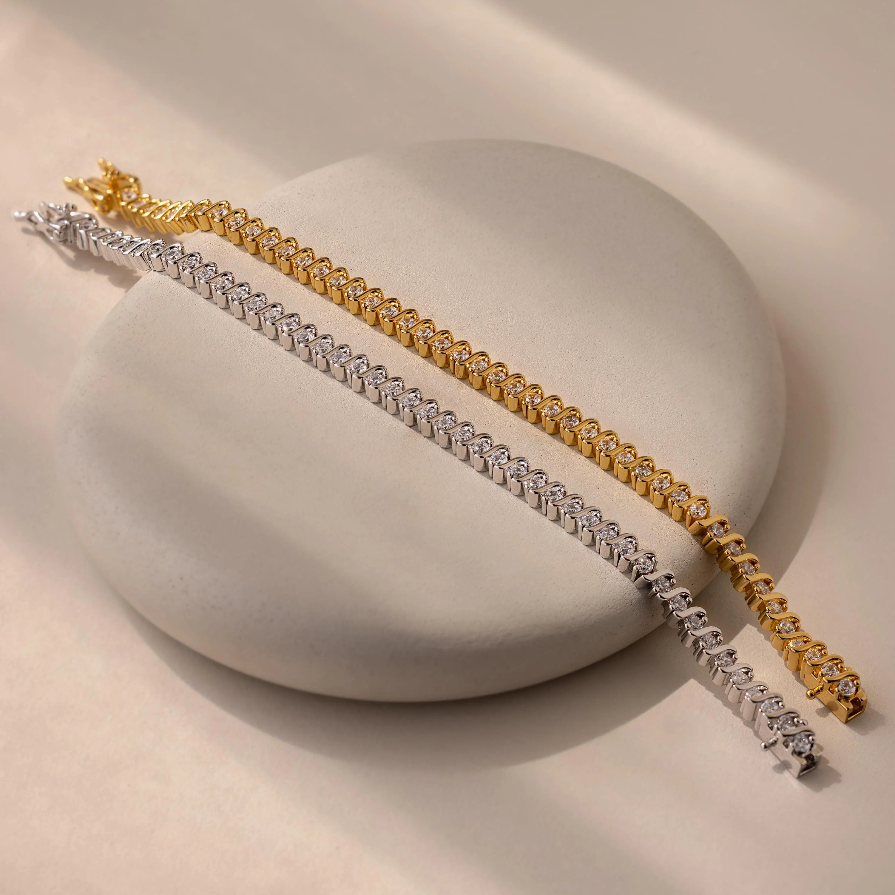Diamond S-Link Tennis Bracelet Silver 18K Gold Plated