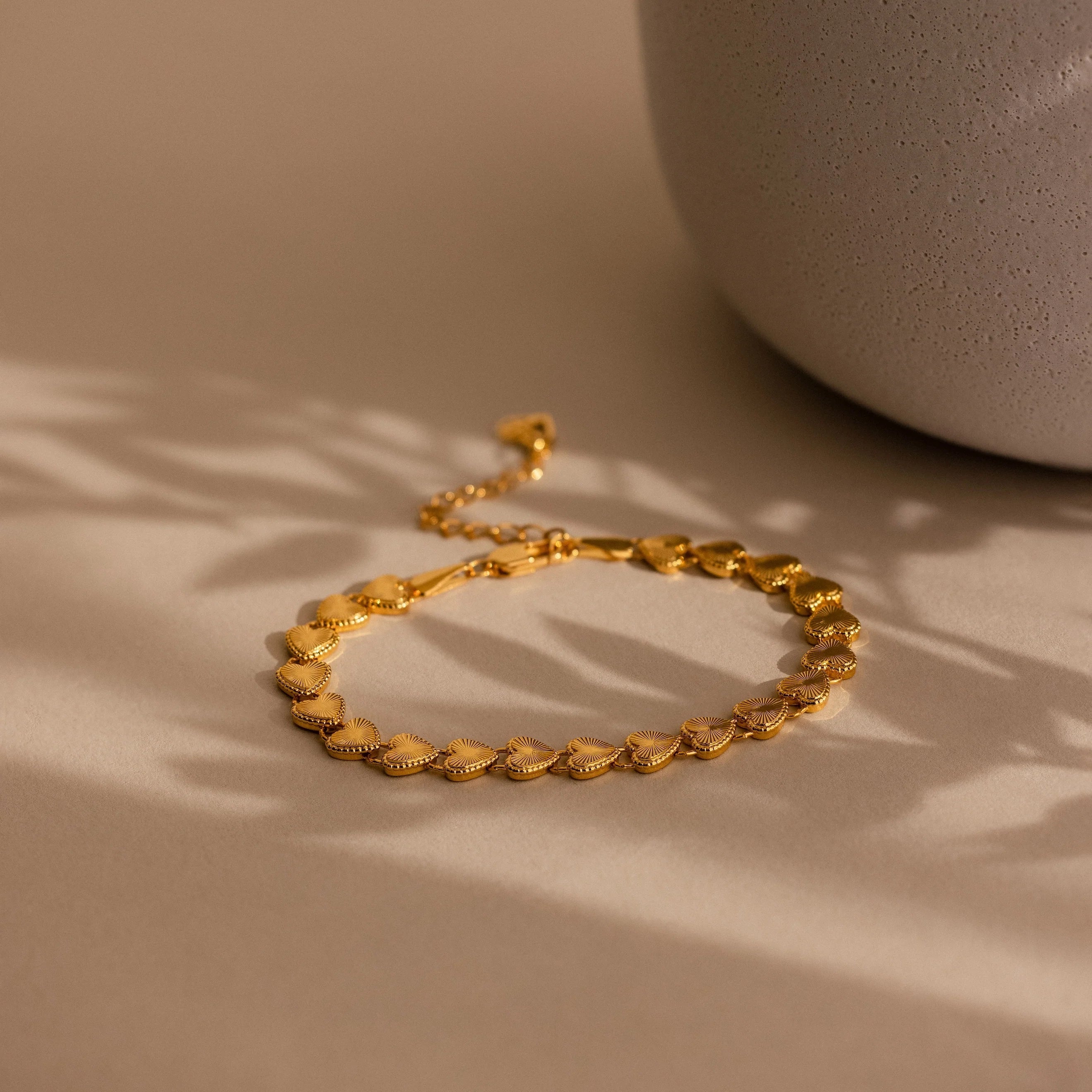 Ribbed Heart Link Bracelet Silver 18K Gold Plated
