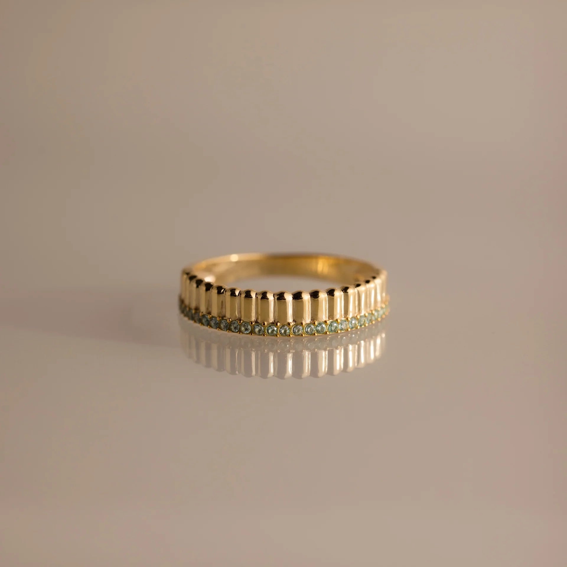 Ribbed Birthstone Stack Ring Silver 18K Gold Plated