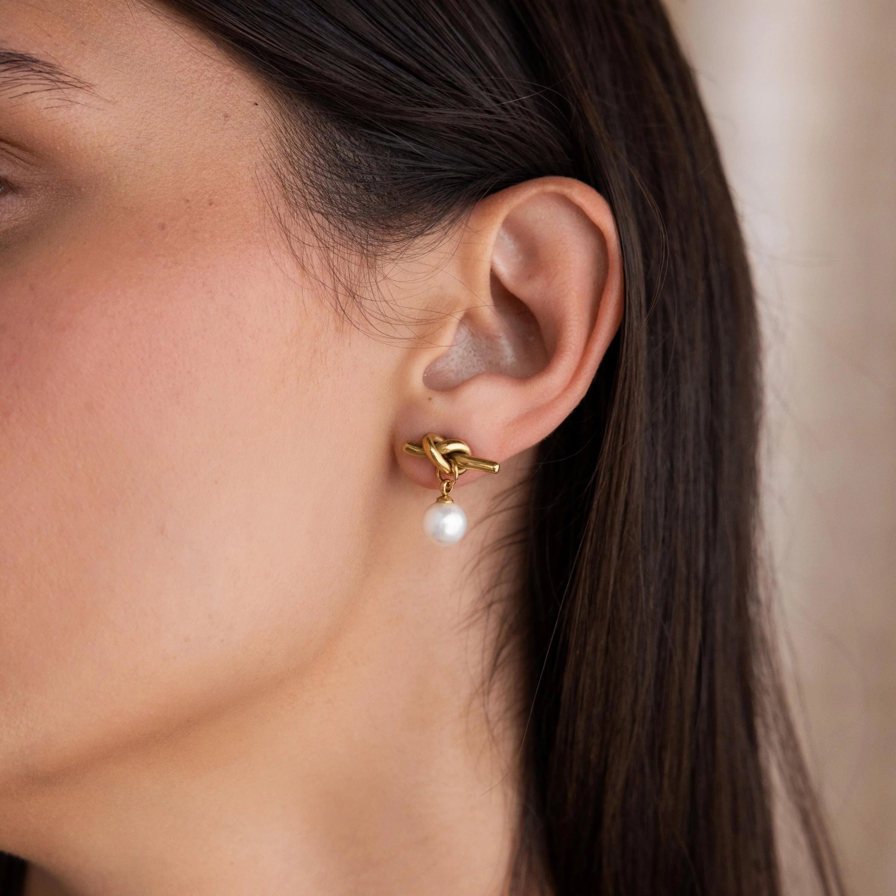 Love Knot Pearl Earrings Silver 18K Gold Plated