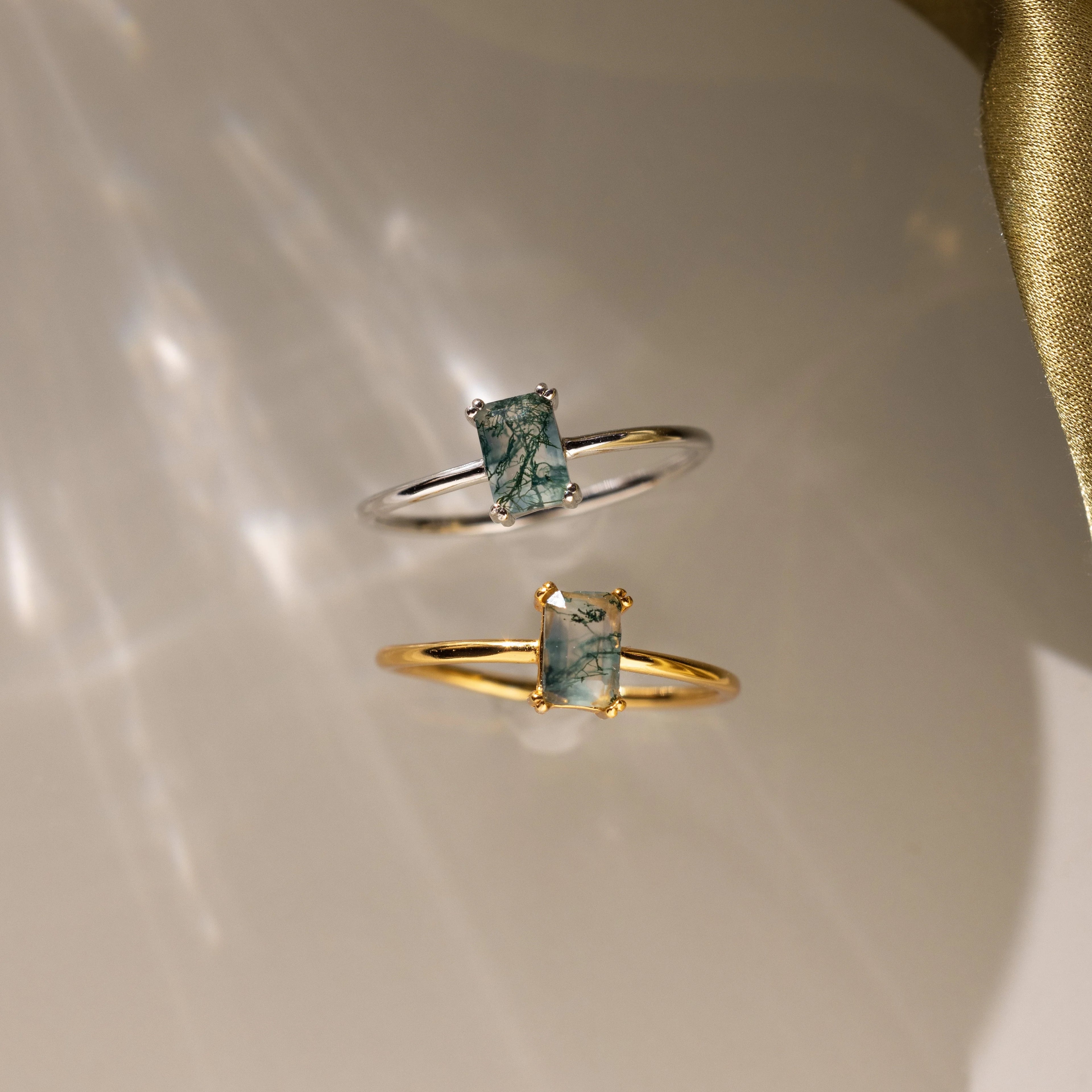 Agate Emerald Ring Silver 18K Gold Plated